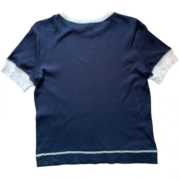 Lauren Jeans Co. Ralph Lauren Navy Contrast Ringer Tee Y2K Patch Detail Size L - Picture 6 of 7